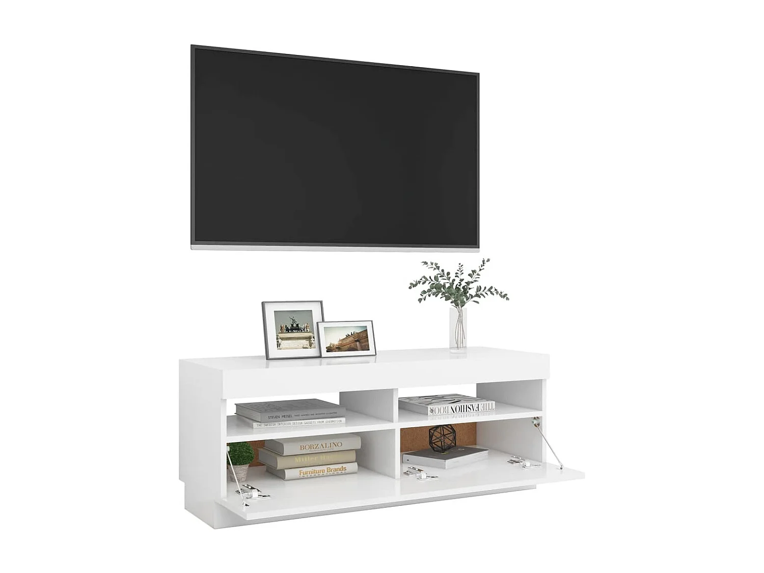 Meuble TV avec lumières LED Blanc 100x35x40 cm
