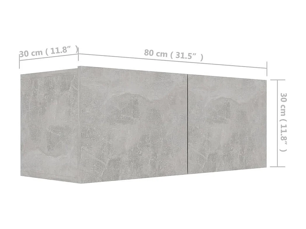 Meuble TV Gris béton 80x30x30 cm Bois d’ingénierie