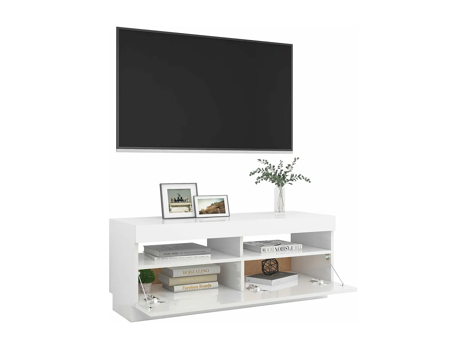 Meuble TV avec lumières LED blanc brillant 100x35x40 cm