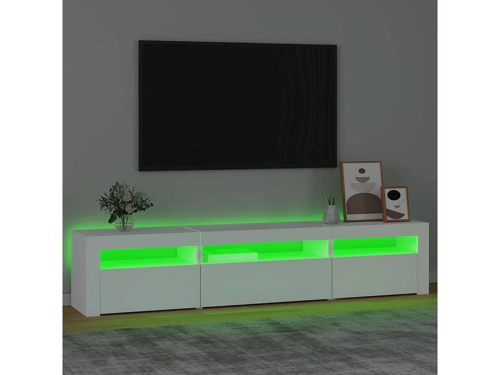 Meuble TV avec lumières LED Blanc 195x35x40 cm