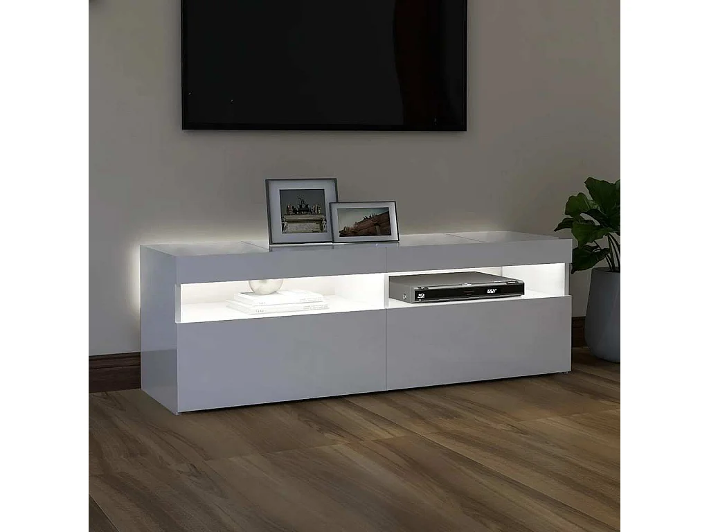 Meuble TV avec lumières LED blanc brillant 120x35x40 cm