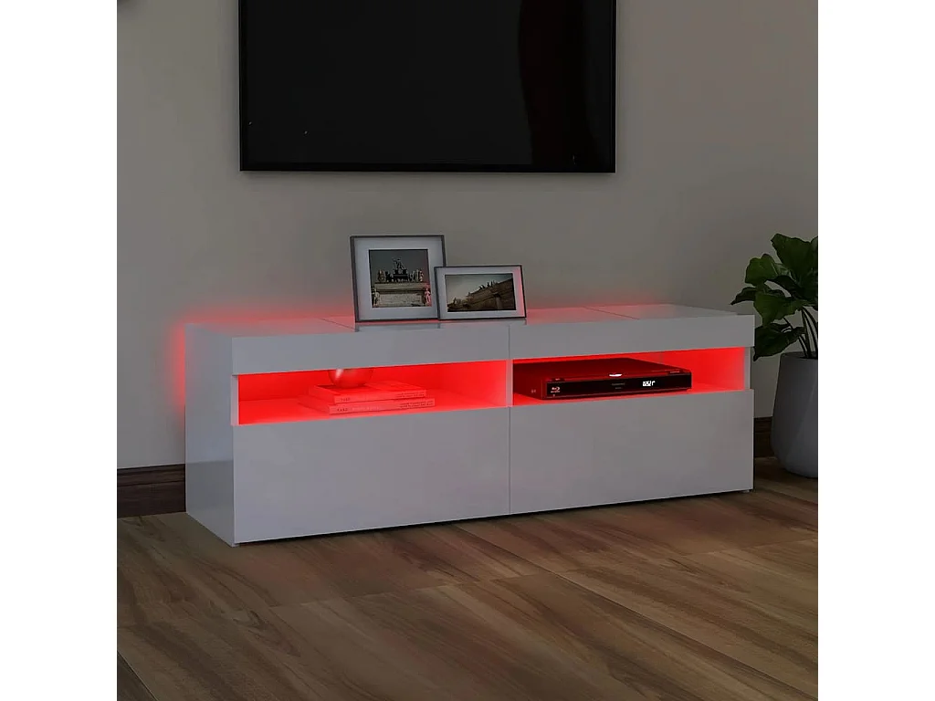 Meuble TV avec lumières LED blanc brillant 120x35x40 cm