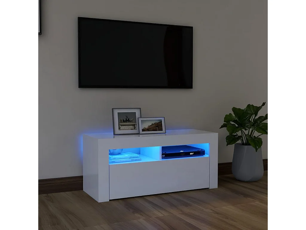 Meuble TV avec lumières LED blanc 90x35x40 cm