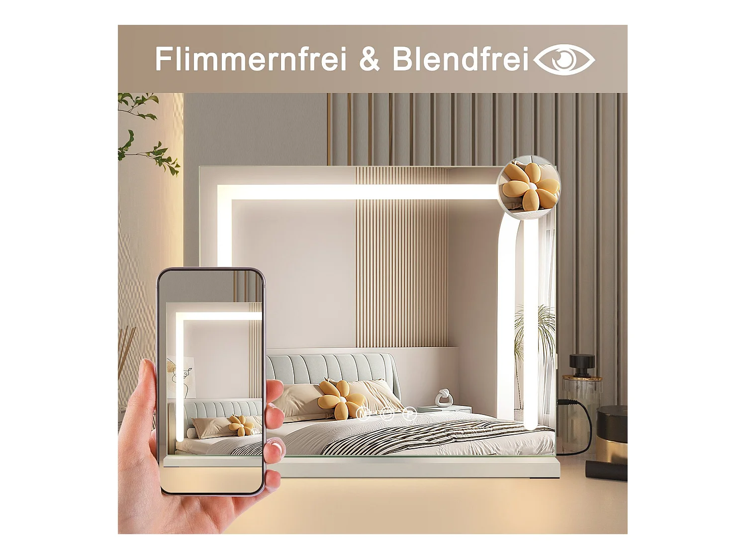 NETTLIFE Schminkgegenstand mit veränderlicher Beleuchtung mit 3 Farbbeleuchtungsmodi, 5x Vergrößerungsspiegel mit USB-Verbindung für den Schrank