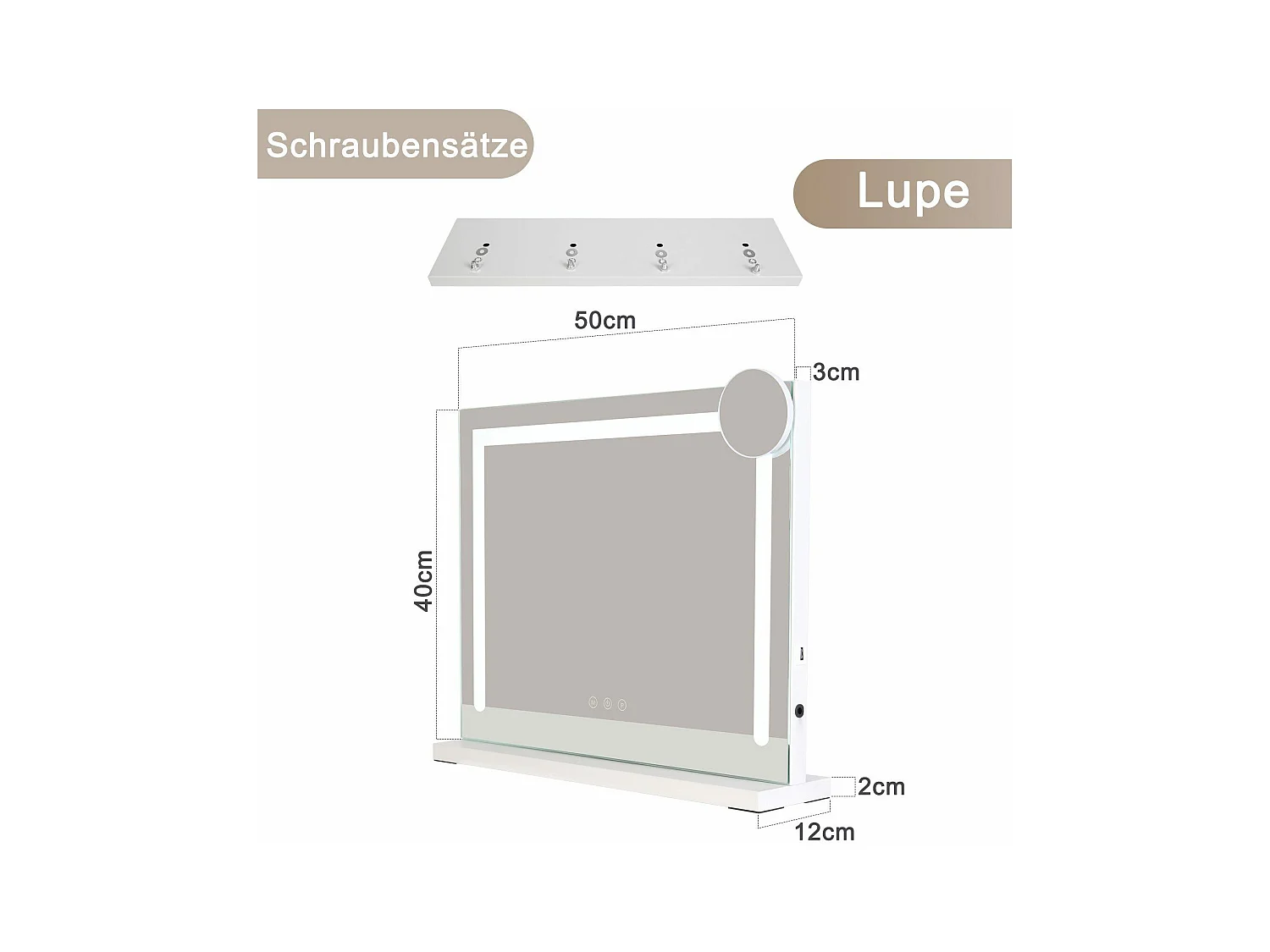 NETTLIFE Schminkgegenstand mit veränderlicher Beleuchtung mit 3 Farbbeleuchtungsmodi, 5x Vergrößerungsspiegel mit USB-Verbindung für den Schrank