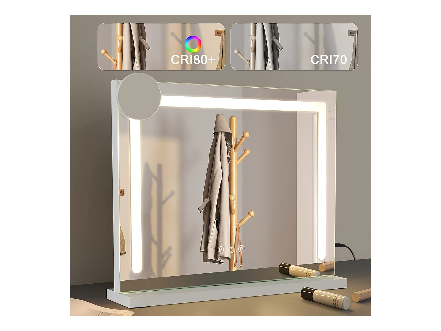 NETTLIFE Schminkgegenstand mit veränderlicher Beleuchtung mit 3 Farbbeleuchtungsmodi, 5x Vergrößerungsspiegel mit USB-Verbindung für den Schrank