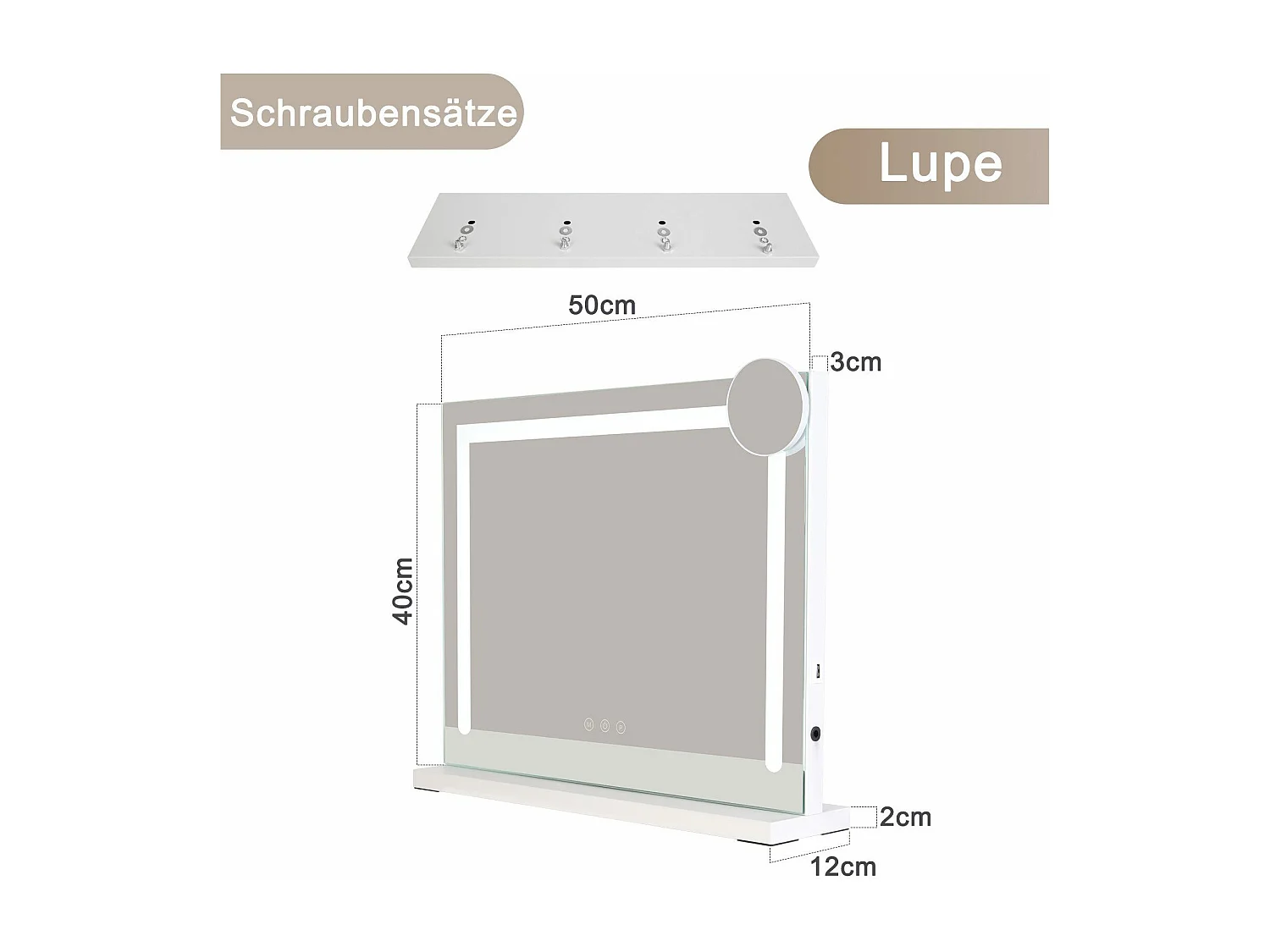 NETTLIFE Miroir de maquillage avec éclairage variable avec 3 modes d'éclairage de couleur Miroir grossissant 5x Connexion USB pour dressing