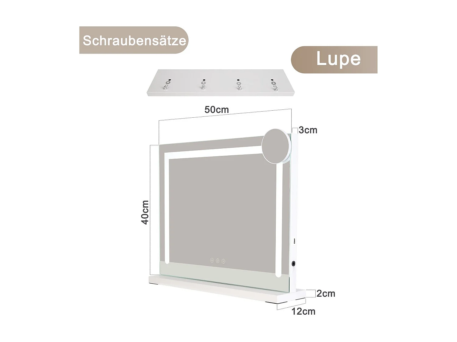 NETTLIFE Miroir de maquillage avec éclairage variable avec 3 modes d'éclairage de couleur Miroir grossissant 5x Connexion USB pour dressing