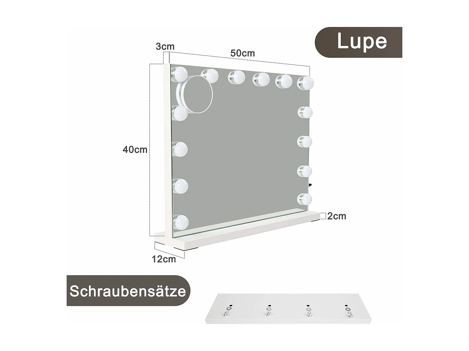 NETTLIFE Miroir de maquillage avec éclairage Miroir 15 LED à intensité variable avec 3 modes d'éclairage commande tactile et loupe amovible