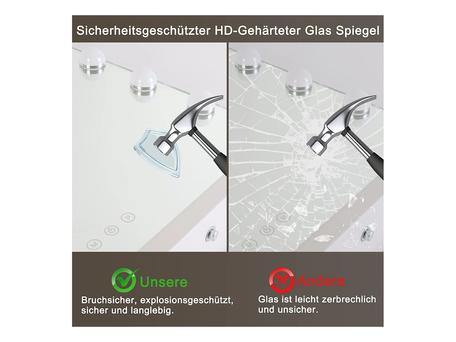 NETTLIFE Miroir de maquillage avec éclairage Miroir 15 LED à intensité variable avec 3 modes d'éclairage commande tactile et loupe amovible