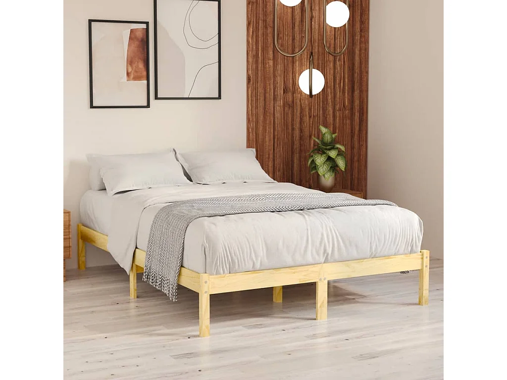 Cadre de lit sans matelas bois massif 140x190 cm