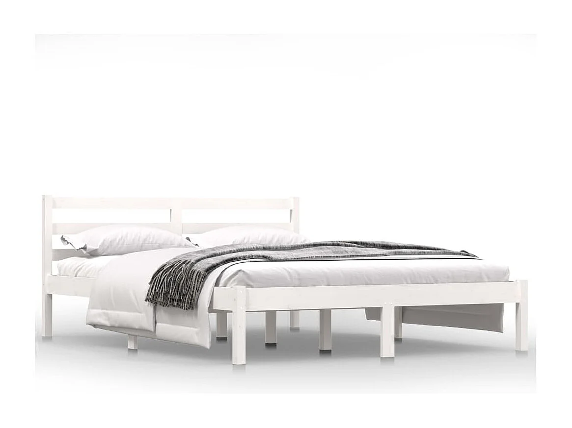 Cadre de lit sans matelas bois de pin massif 140x190 cm blanc