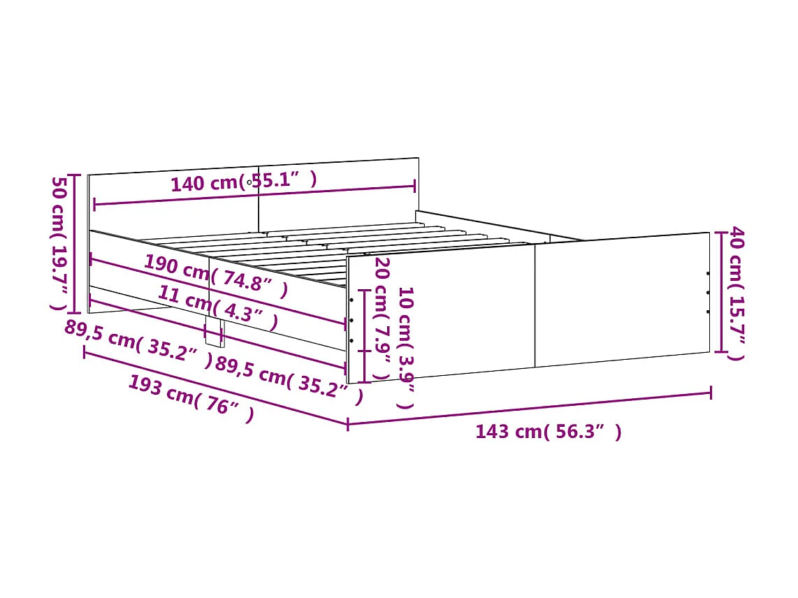 Cadre de lit sans matelas blanc 140x190 cm
