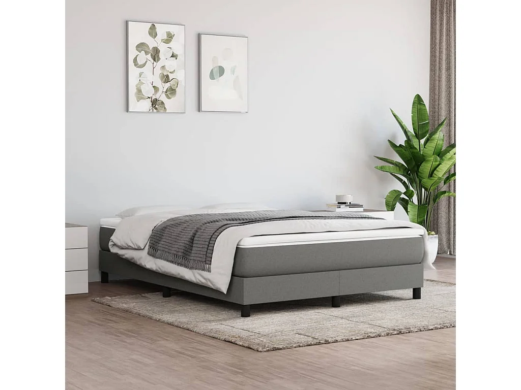 Cadre de lit sans matelas gris foncé 140x190 cm tissu