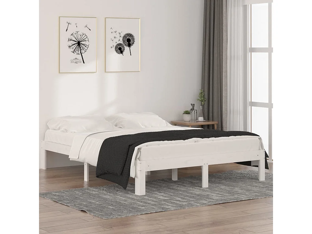Cadre de lit sans matelas blanc bois de pin massif 140x190 cm