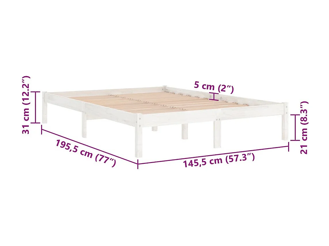 Cadre de lit sans matelas blanc bois massif 140x190 cm
