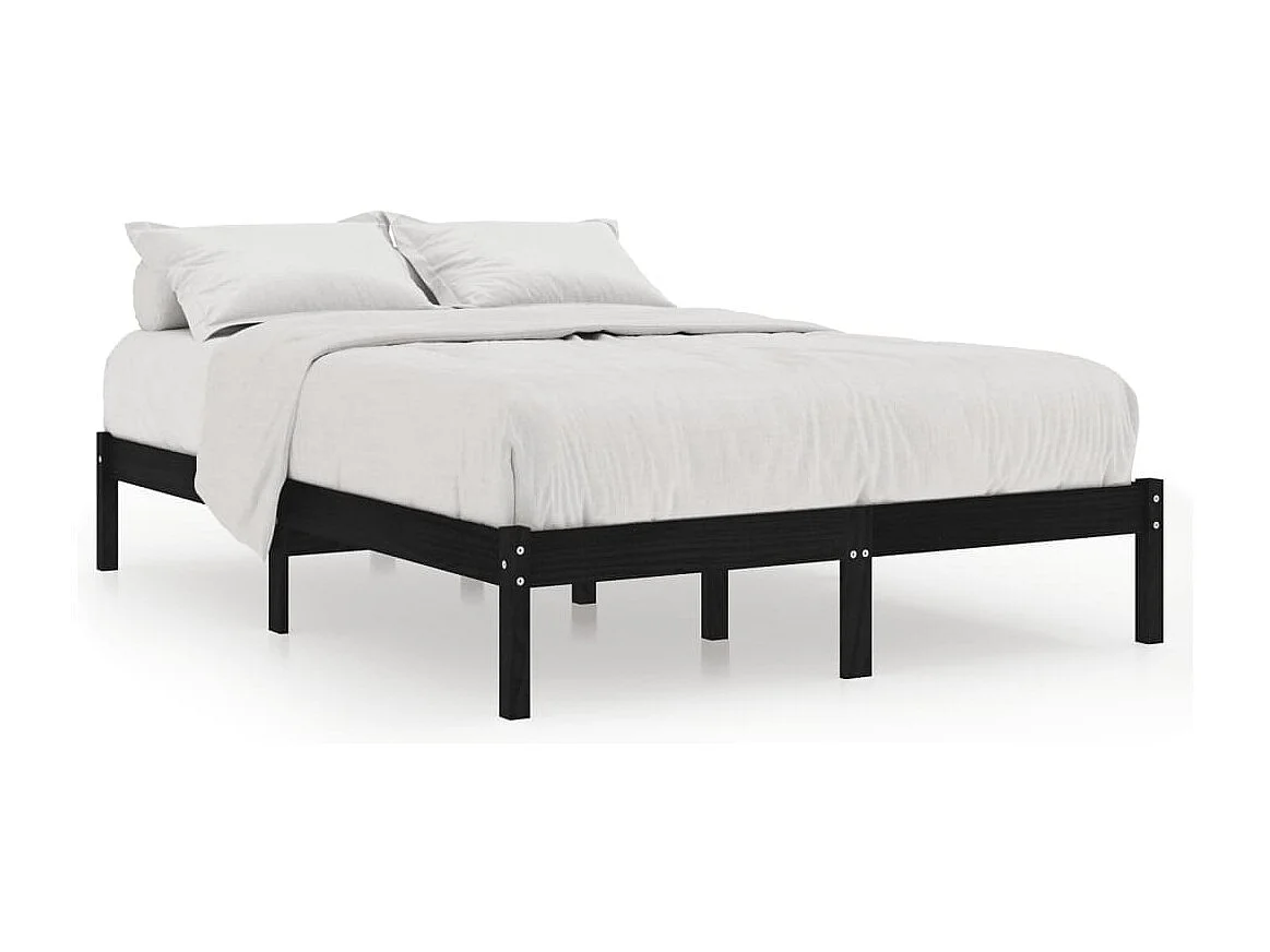 Cadre de lit sans matelas noir bois massif 140x190 cm