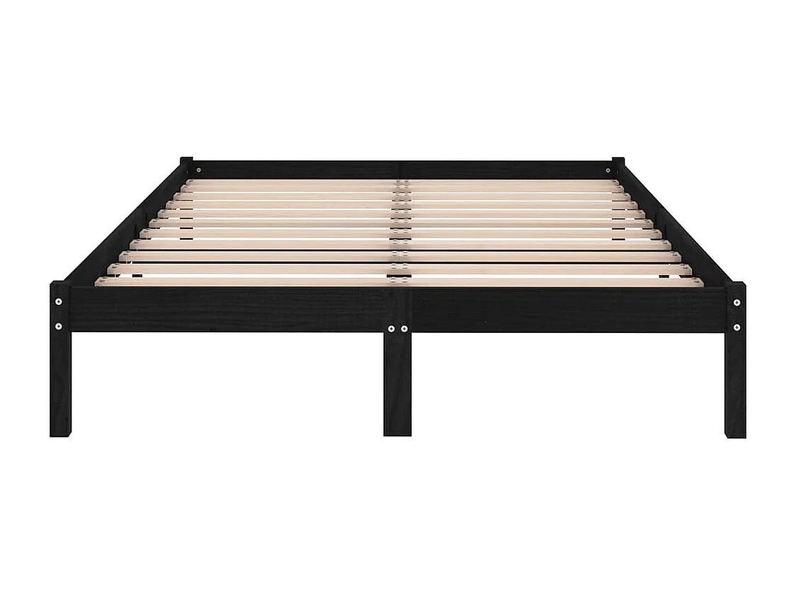 Cadre de lit sans matelas noir bois massif 140x190 cm