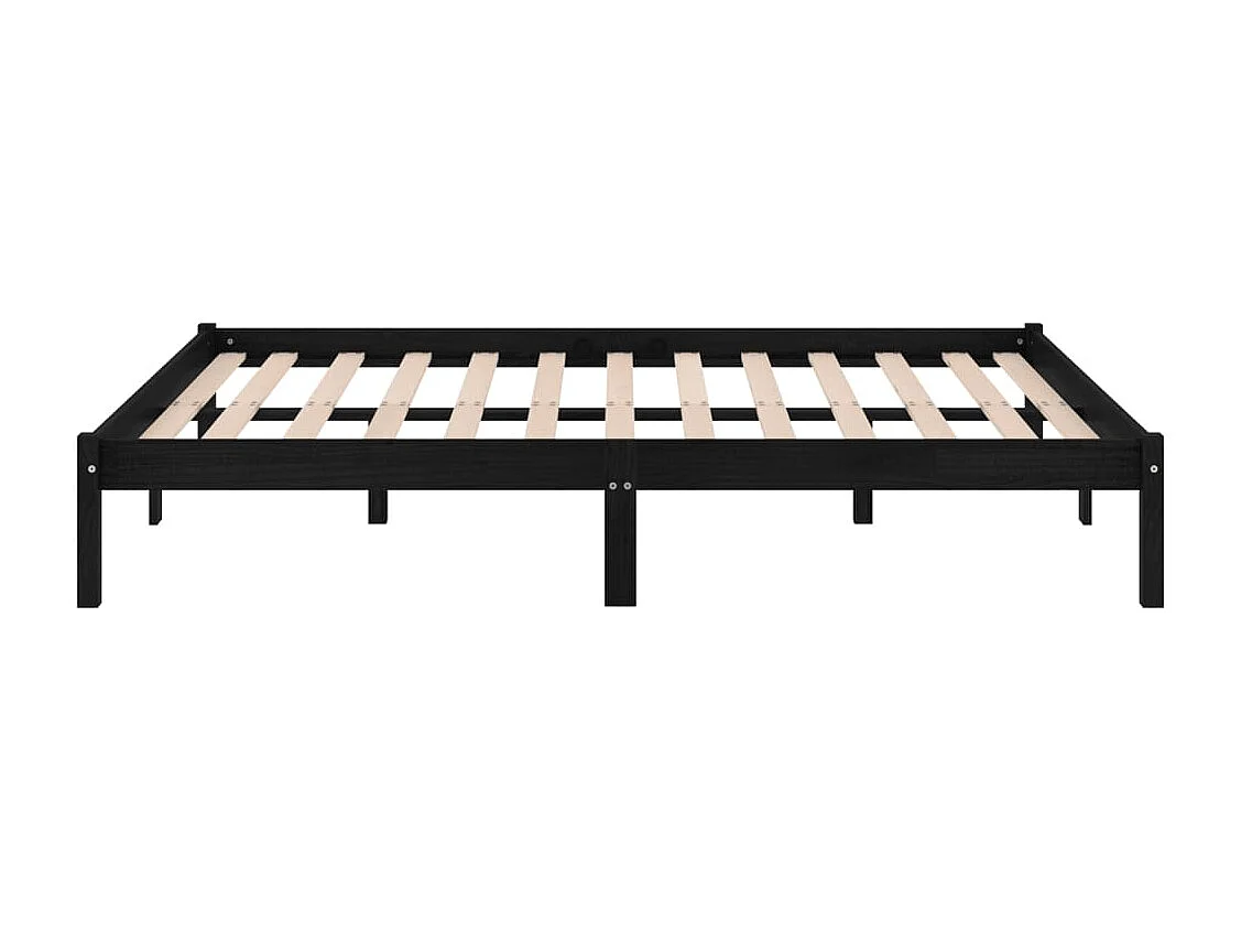 Cadre de lit sans matelas noir bois massif 140x190 cm