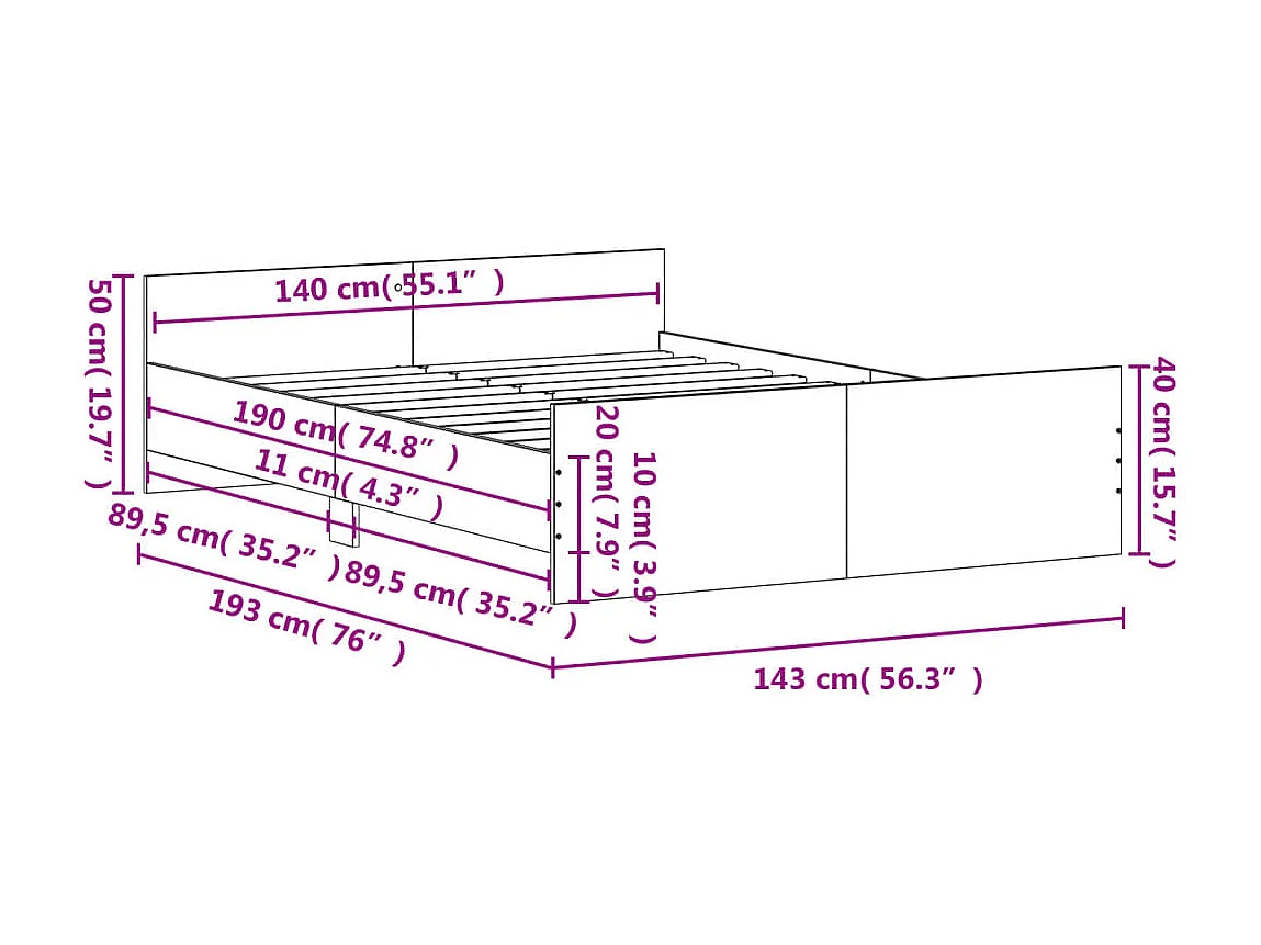 Cadre de lit sans matelas chêne sonoma 140x190 cm