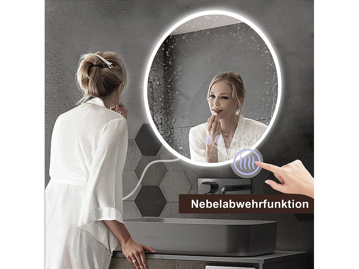 NETTLIFE Miroir avec éclairage Miroir mural LED IP44 rond 60cm avec fonction miroir tactile éclairé rond avec lumière dimmable