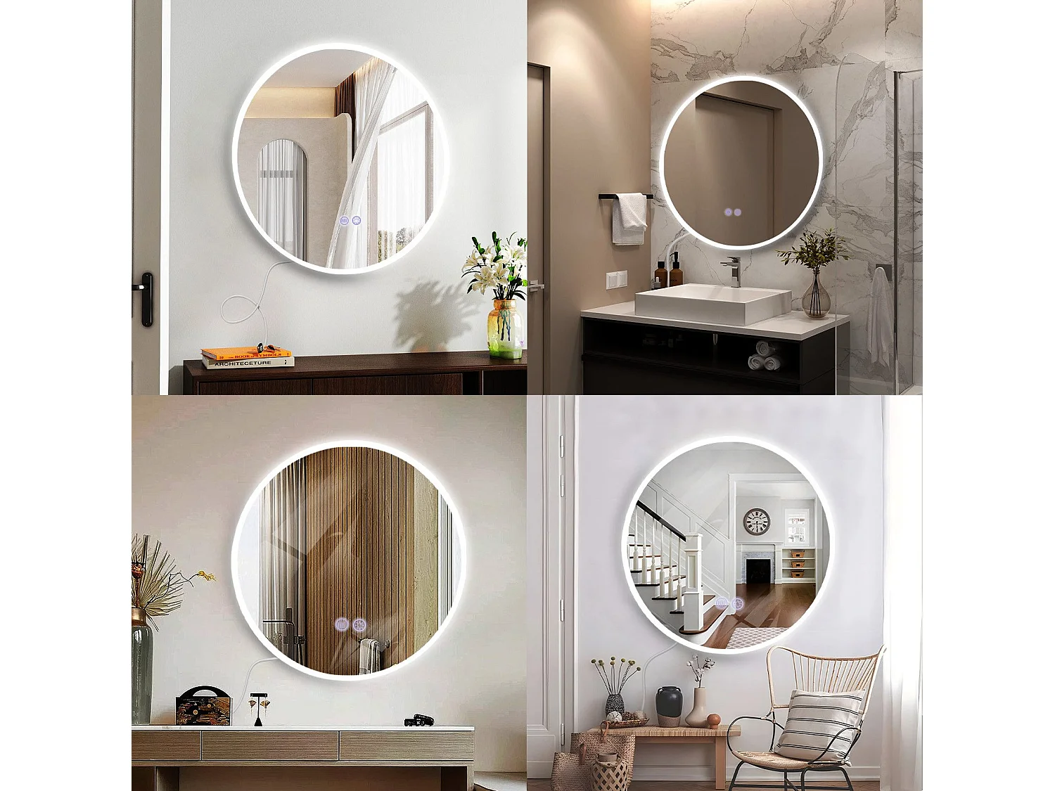 NETTLIFE Miroir avec éclairage Miroir mural LED IP44 rond 60cm avec fonction miroir tactile éclairé rond avec lumière dimmable