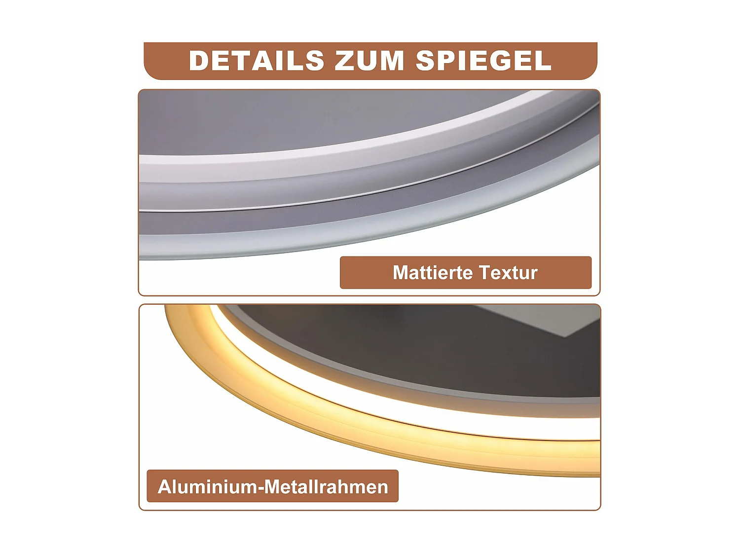 NETTLIFE Lusterko z oświetleniem kołowym Lusterko LED na ścianę IP44 kołowe 70cm z funkcją lusterka dotykowego z oświetleniem kołowym z regulacją jasności