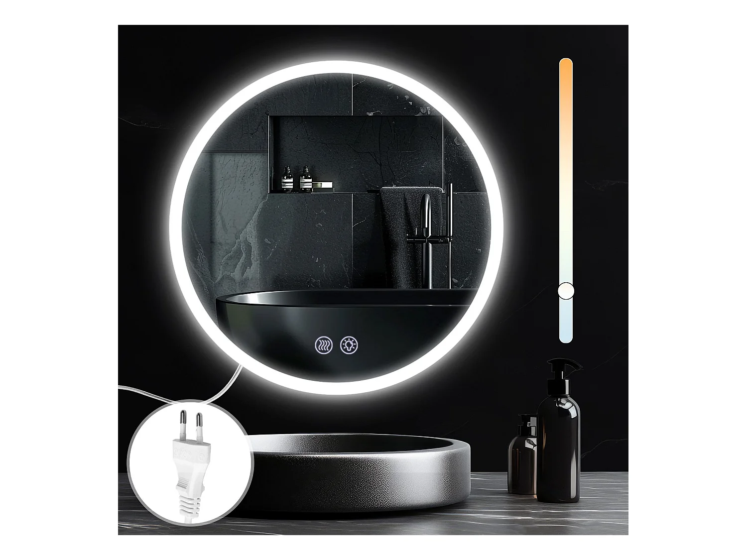 NETTLIFE Miroir avec éclairage rond Miroir mural LED IP44 rond 70cm avec fonction miroir tactile éclairé avec lumière dimmable