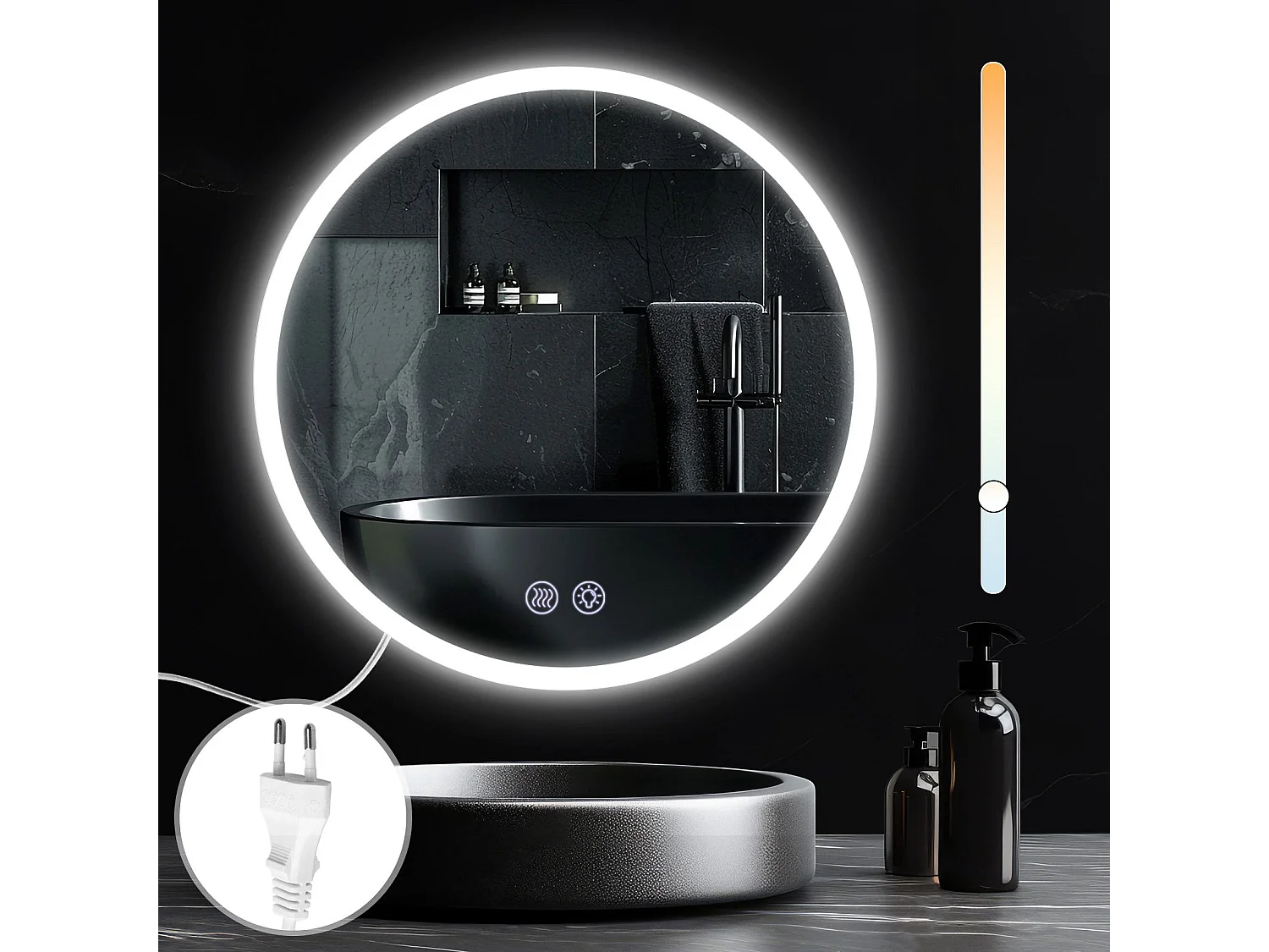 NETTLIFE Miroir avec éclairage rond Miroir mural LED IP44 rond 70cm avec fonction miroir tactile éclairé avec lumière dimmable