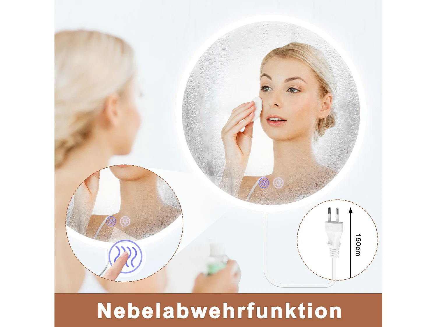 NETTLIFE Miroir avec éclairage rond Miroir mural LED IP44 rond 70cm avec fonction miroir tactile éclairé avec lumière dimmable