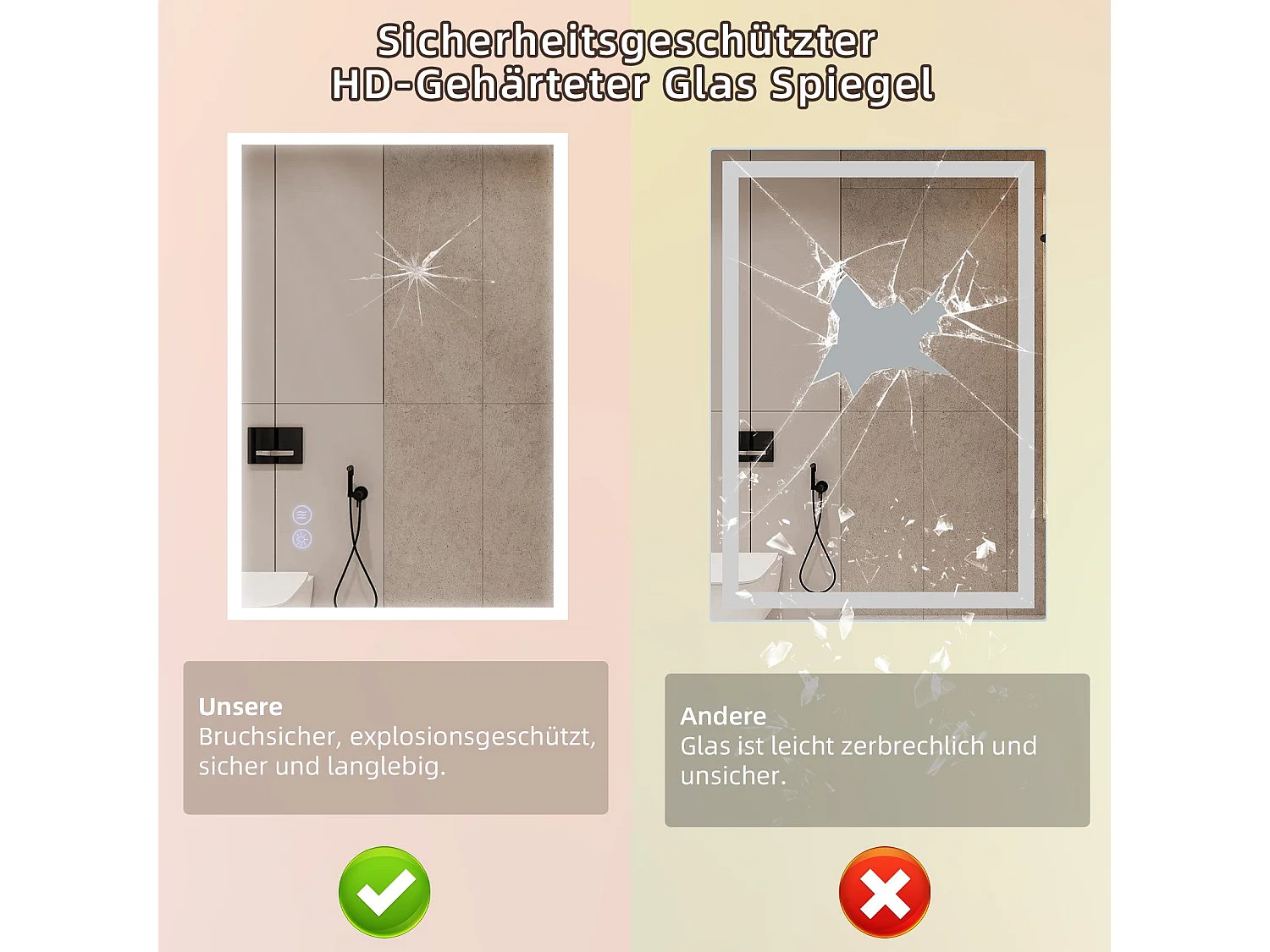 NETTLIFE Lusterko z oświetleniem 50x70cm Lusterko LED na ścianę Szkło opornieniające od lusterka Lusterko do sani z lusterkiem dotykowym