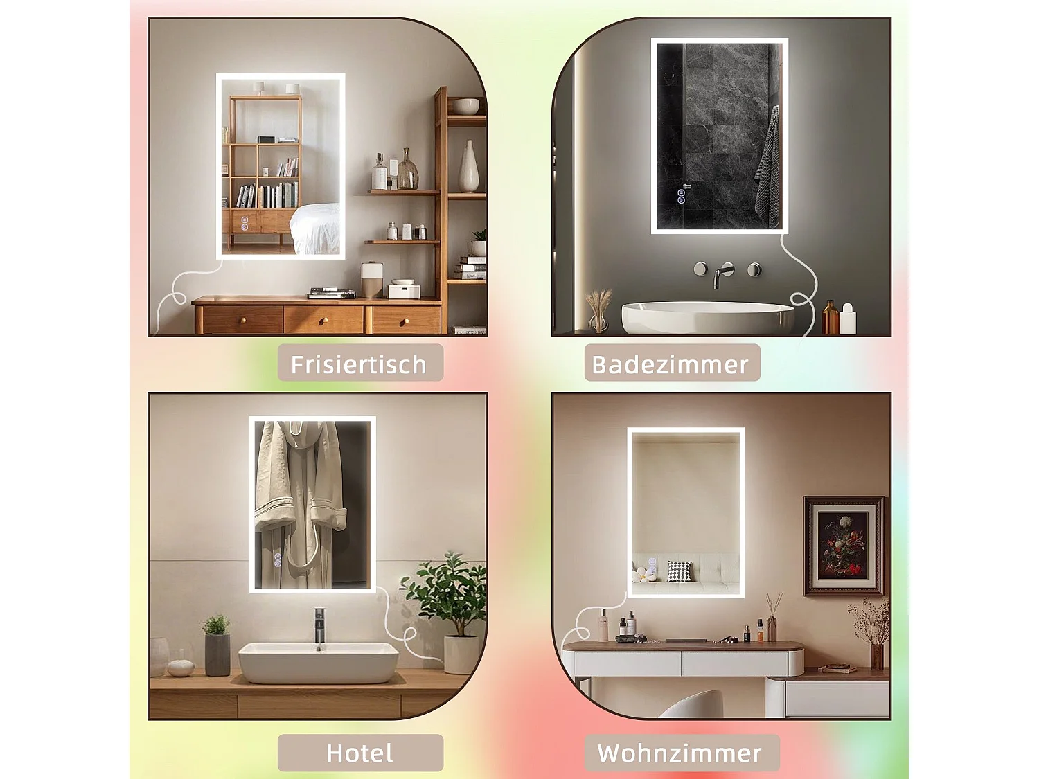 NETTLIFE Lusterko z oświetleniem 50x70cm Lusterko LED na ścianę Szkło opornieniające od lusterka Lusterko do sani z lusterkiem dotykowym