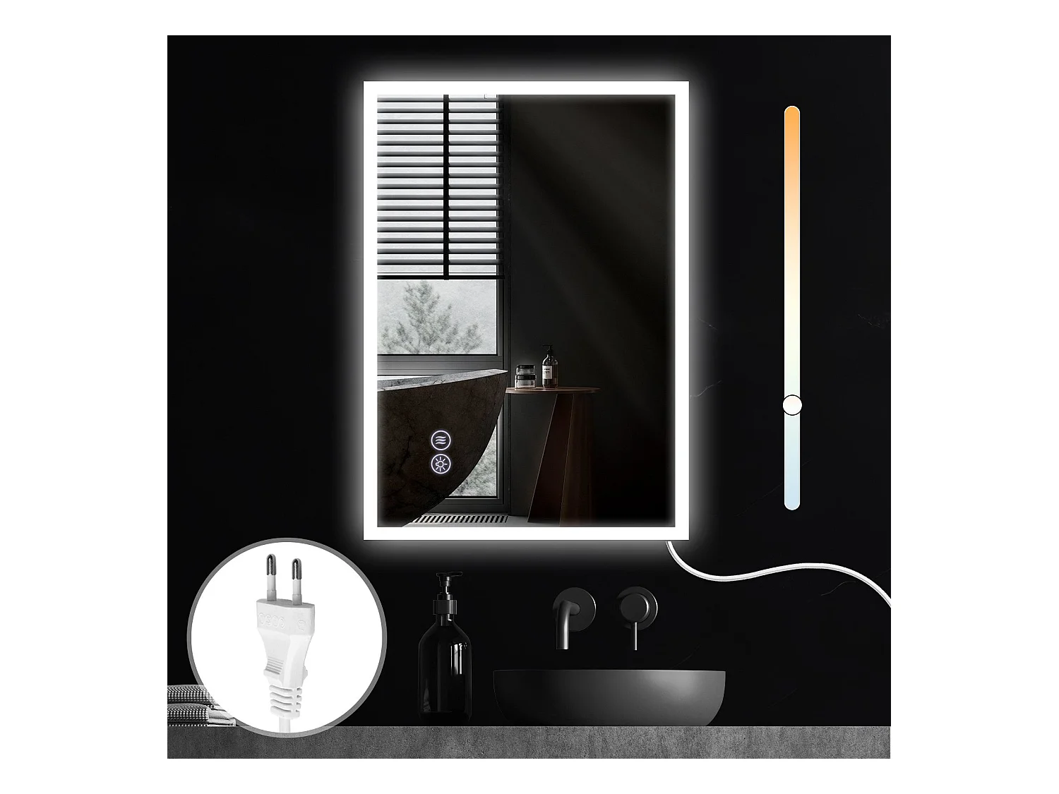 NETTLIFE Miroir avec lumière 50x70cm Miroir mural LED Verre antidéflagrant Miroir de salle de bain avec miroir tactile
