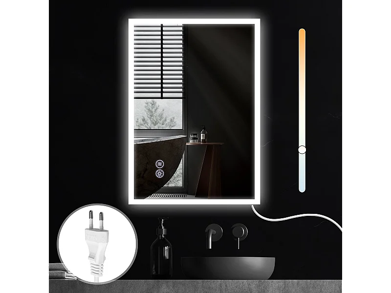NETTLIFE Lusterko z oświetleniem 50x70cm Lusterko LED na ścianę Szkło opornieniające od lusterka Lusterko do sani z lusterkiem dotykowym