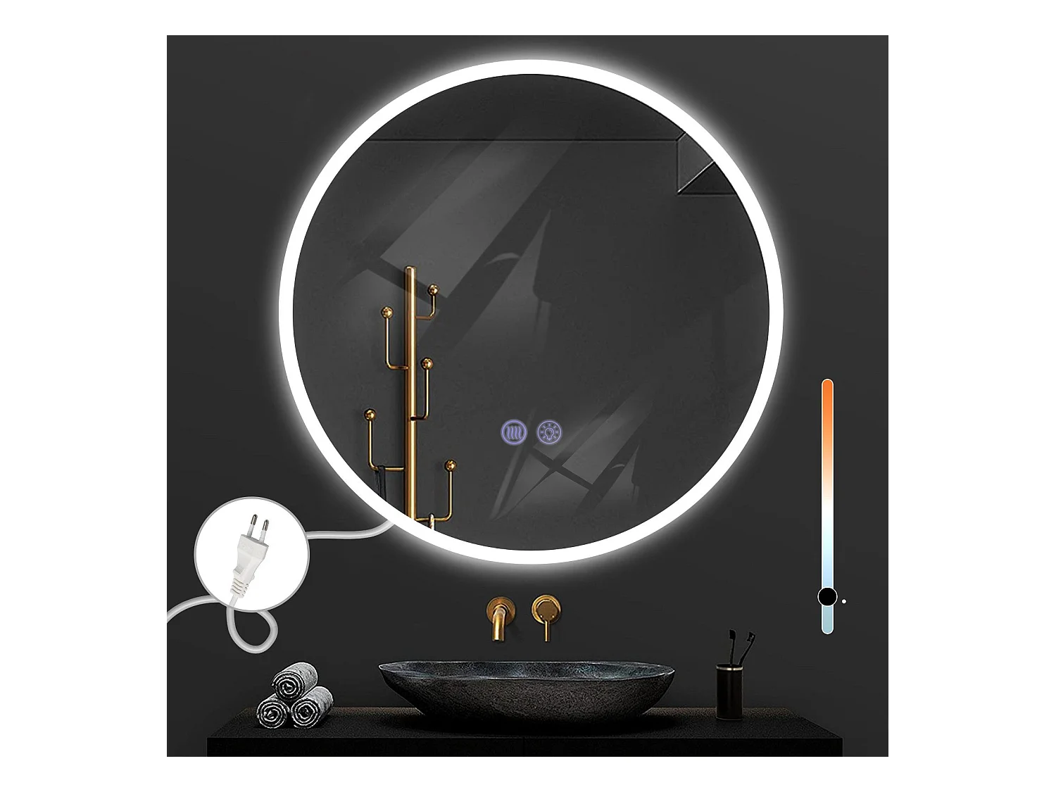 NETTLIFE Miroir avec éclairage Miroir mural LED IP44 rond 80cm avec fonction miroir tactile éclairé avec lumière dimmable