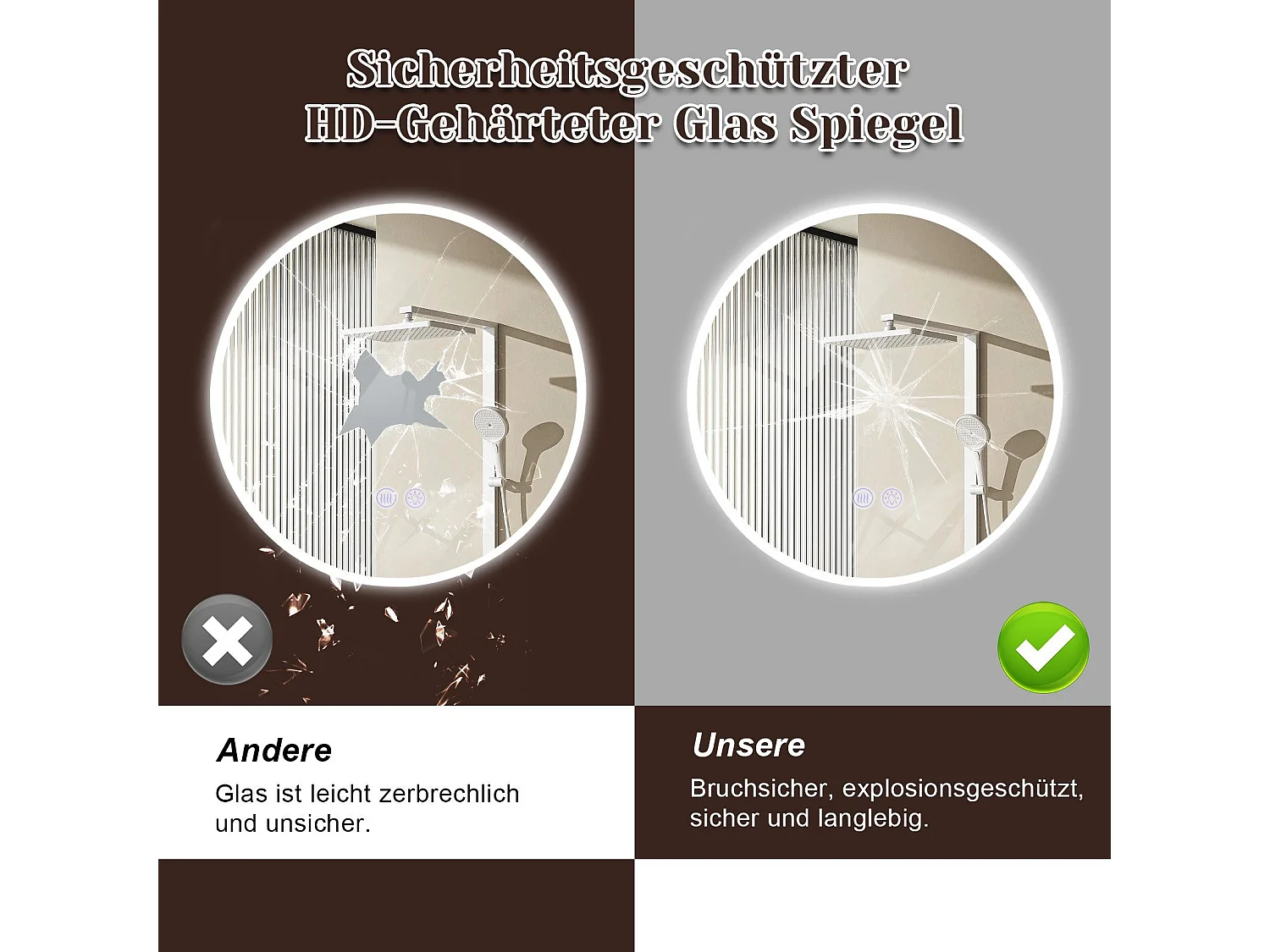 NETTLIFE Spiegel mit Beleuchtung LED-Wandspiegel IP44 80cm mit Touch-Spiegelfunktion und dimmbarer Beleuchtung