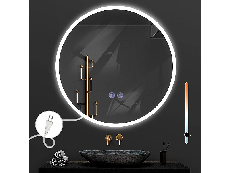 NETTLIFE Spiegel mit Beleuchtung LED-Wandspiegel IP44 80cm mit Touch-Spiegelfunktion und dimmbarer Beleuchtung