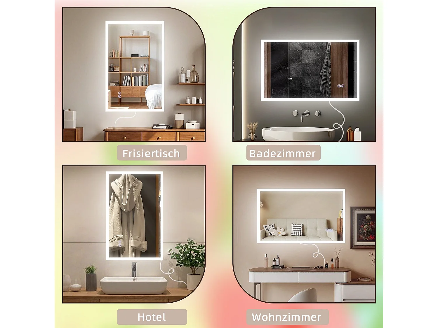 NETTLIFE Miroir avec lumière 100x60cm Miroir mural LED Verre antidéflagrant Miroir de salle de bain avec miroir tactile