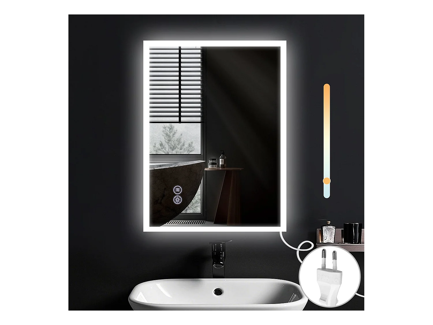 NETTLIFE Miroir avec lumière - 60x80cm Miroir mural LED Verre antidéflagrant Miroir de salle de bain avec miroir tactile