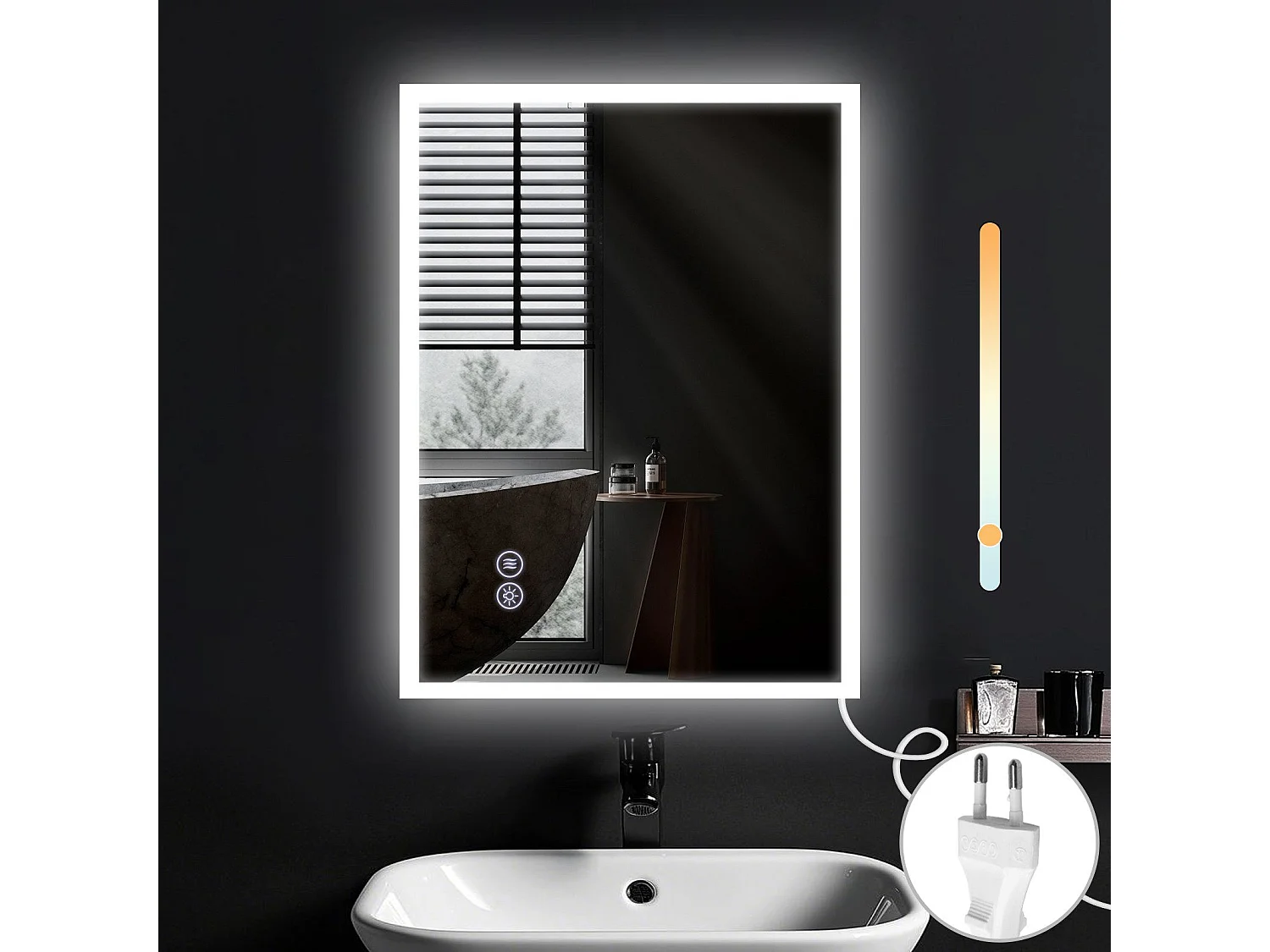NETTLIFE Miroir avec lumière - 60x80cm Miroir mural LED Verre antidéflagrant Miroir de salle de bain avec miroir tactile