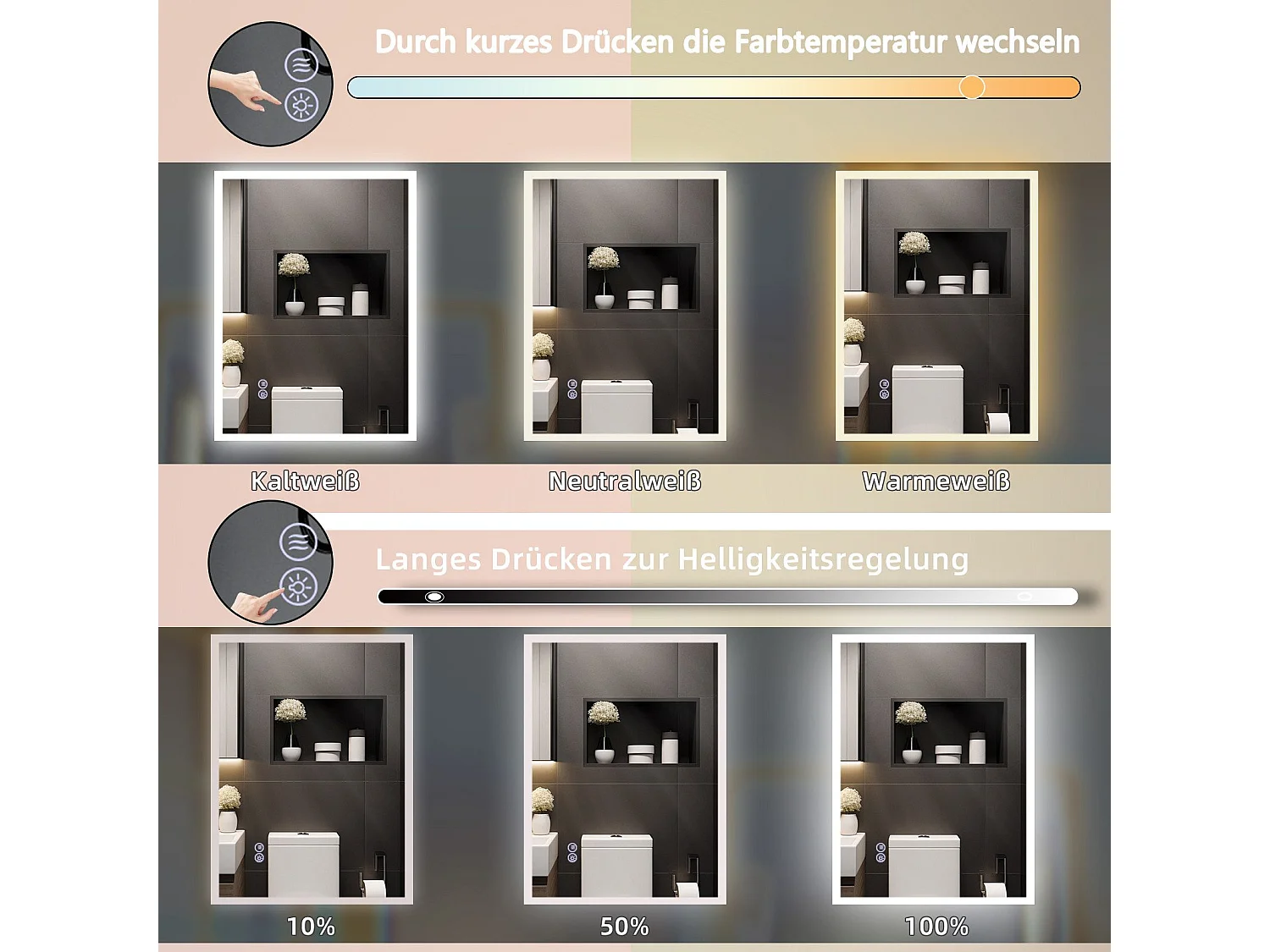 NETTLIFE Miroir avec lumière - 60x80cm Miroir mural LED Verre antidéflagrant Miroir de salle de bain avec miroir tactile