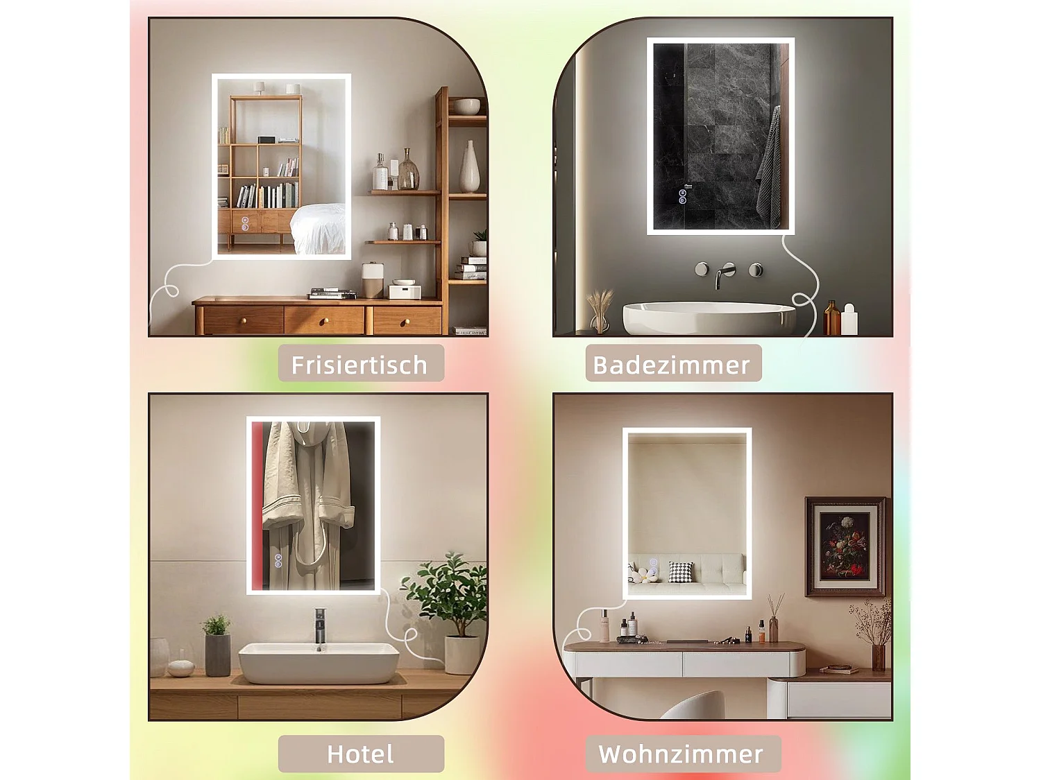 NETTLIFE Miroir avec lumière - 60x80cm Miroir mural LED Verre antidéflagrant Miroir de salle de bain avec miroir tactile