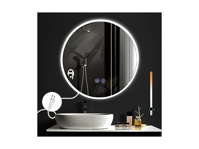 NETTLIFE Spiegel mit runder Beleuchtung LED-Wandspiegel IP44 50 cm mit Touch-Spiegel und runder dimmbarer Beleuchtung