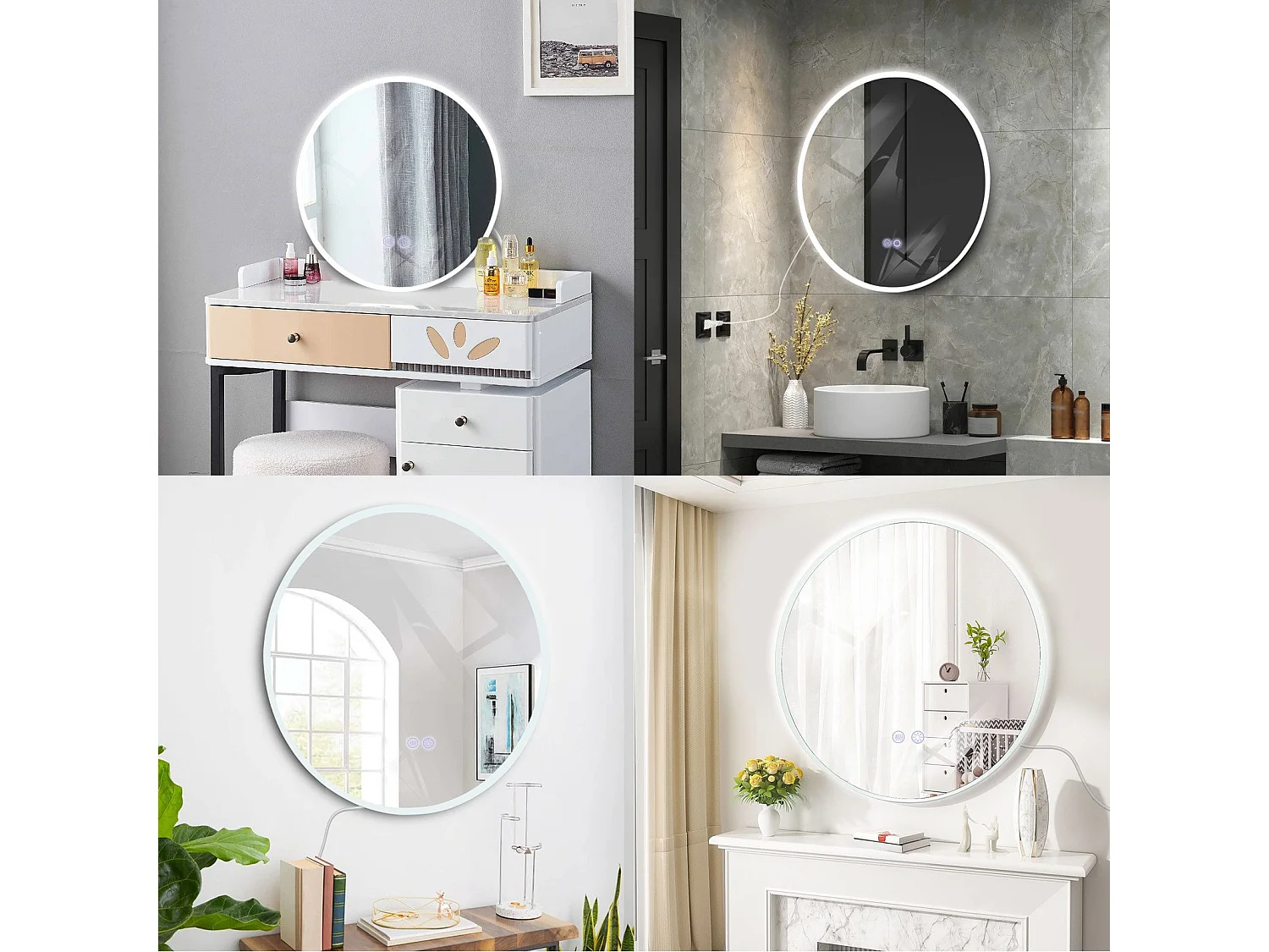 NETTLIFE Miroir avec éclairage rond Miroir mural LED IP44 50 cm avec fonction miroir tactile éclairé rond avec lumière dimmable