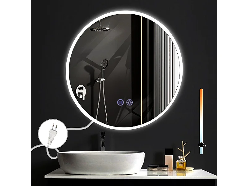 NETTLIFE Lusterko z oświetleniem kołowym Lusterko LED na ścianę IP44 50 cm z funkcją lusterka dotykowego z oświetleniem kołowym z regulacją jasności