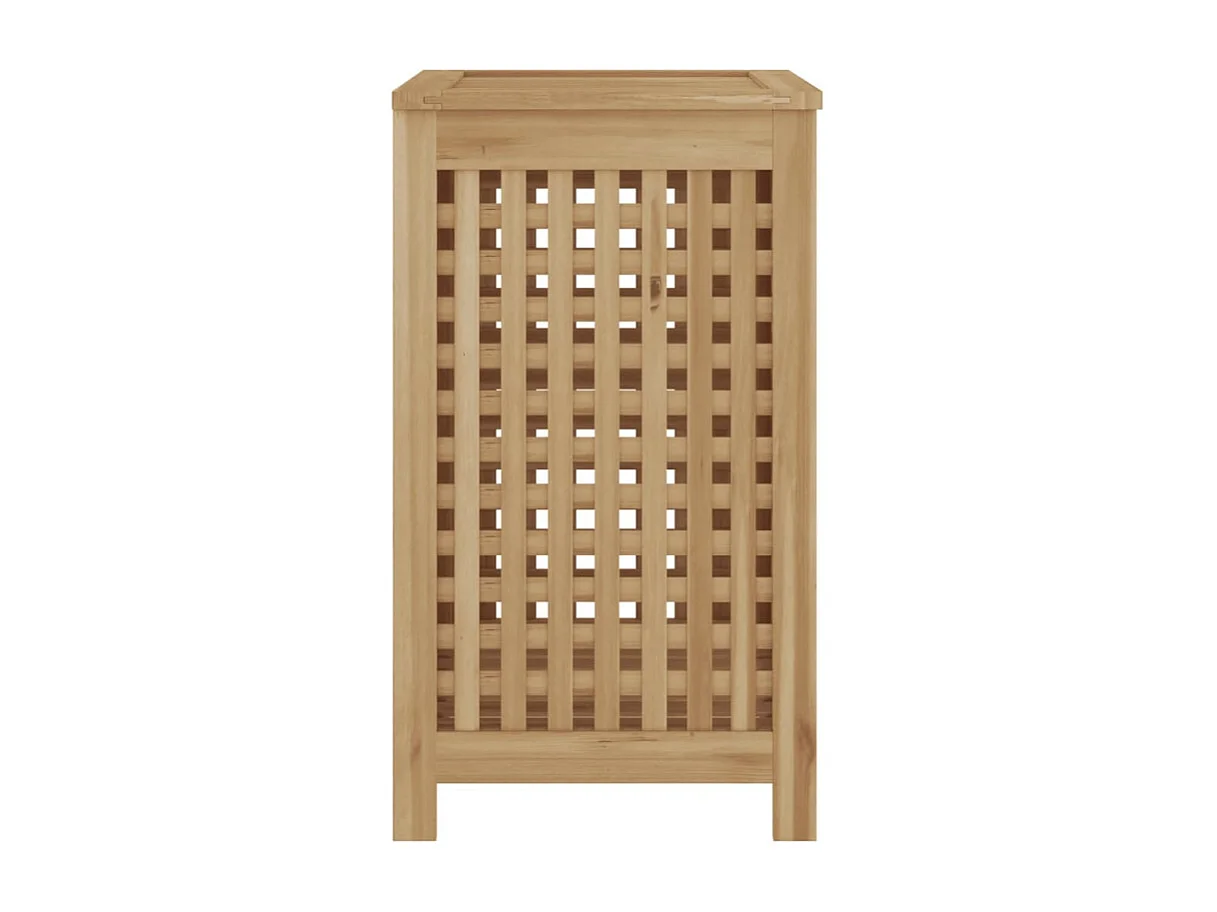 Cesto de Ropa de Madera de Teca Maciza 50x35x60 cm con Tapa y Diseño de Celosía