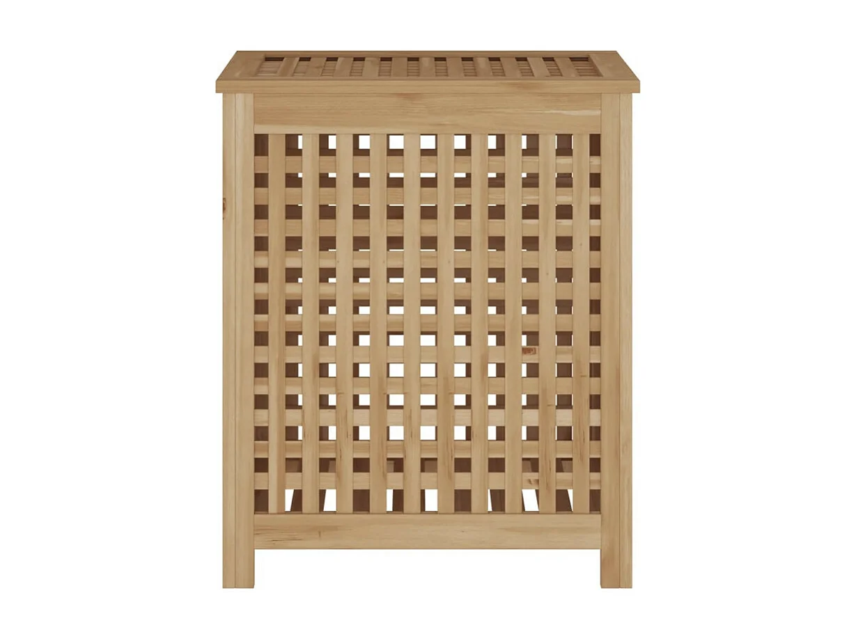 Cesto de Ropa de Madera de Teca Maciza 50x35x60 cm con Tapa y Diseño de Celosía