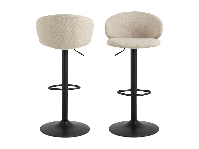 Kora - Lot de 2 tabourets de bar en tissu et métal H61cm - Beige