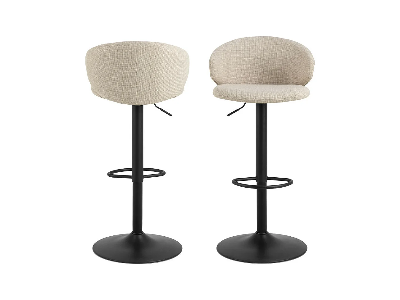 Kora - Lot de 2 tabourets de bar en tissu et métal H61cm - Beige