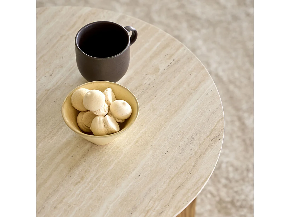 Vivo - Table d'appoint ronde en effet travertin ø50cm - Beige
